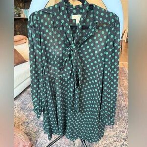 Michael Kors Black and Green Polka Dot Mini Dress